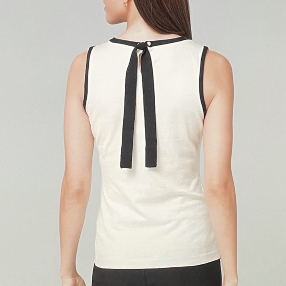 WHBM Ecru tie-back sweater tank with pearl back - Picture 2 of 8